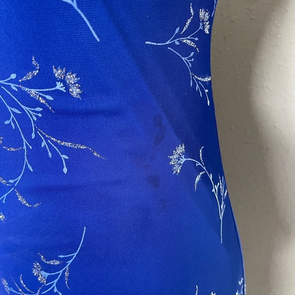 Vintage Y2K 90’s City Triangles mesh  Blue with Glitter Flowers size small - Picture 3 of 12